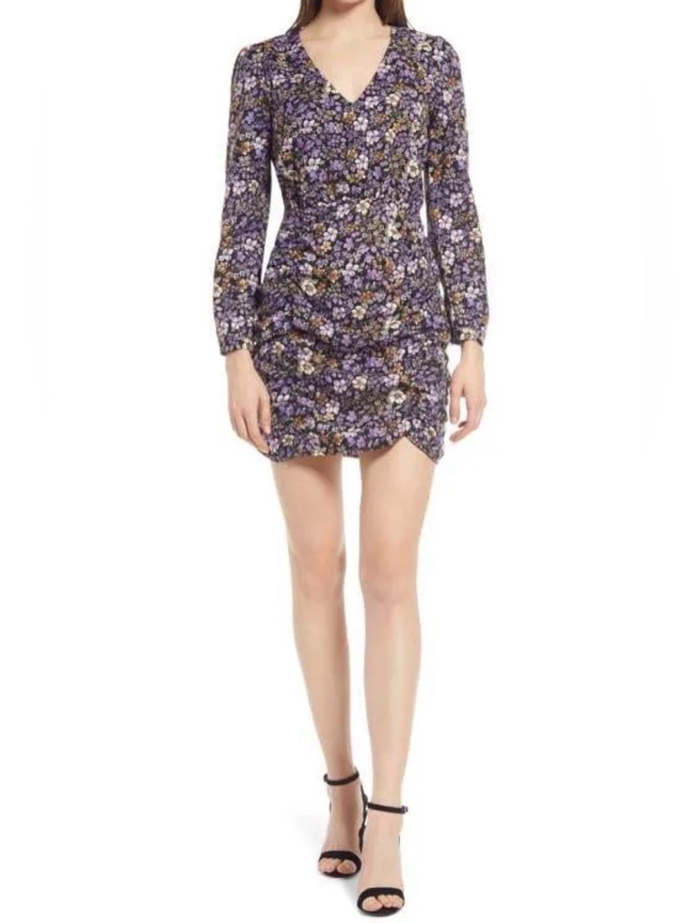 Vero Moda Isa Purple Floral Long Sleeve Ruched Mini Dress